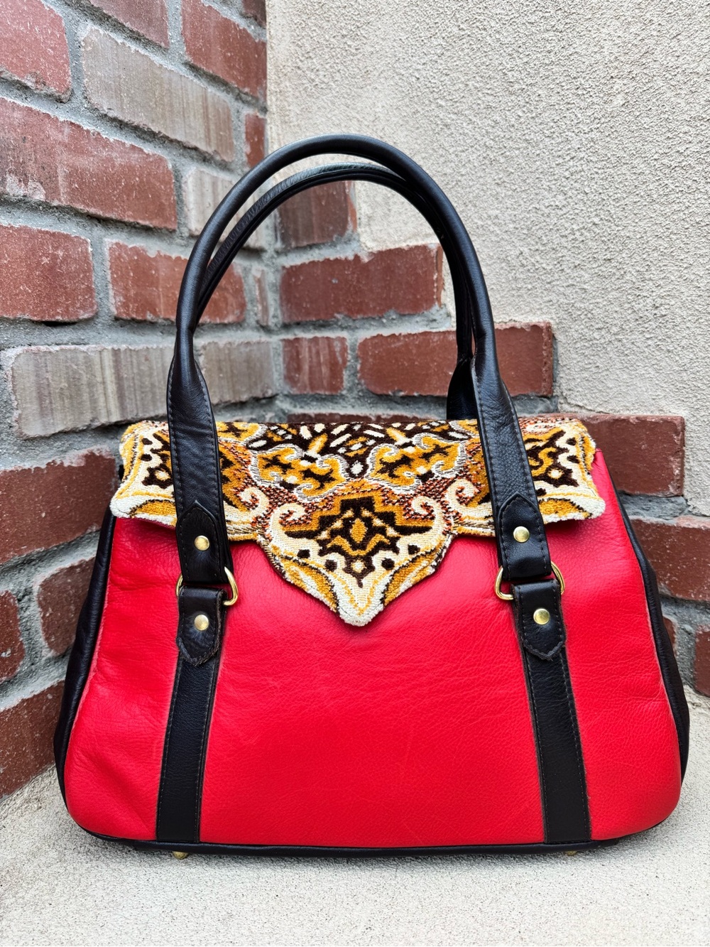 VTG Pagliei leather and tapestry satchel bag by Italian artisan Maurizio Pagliei